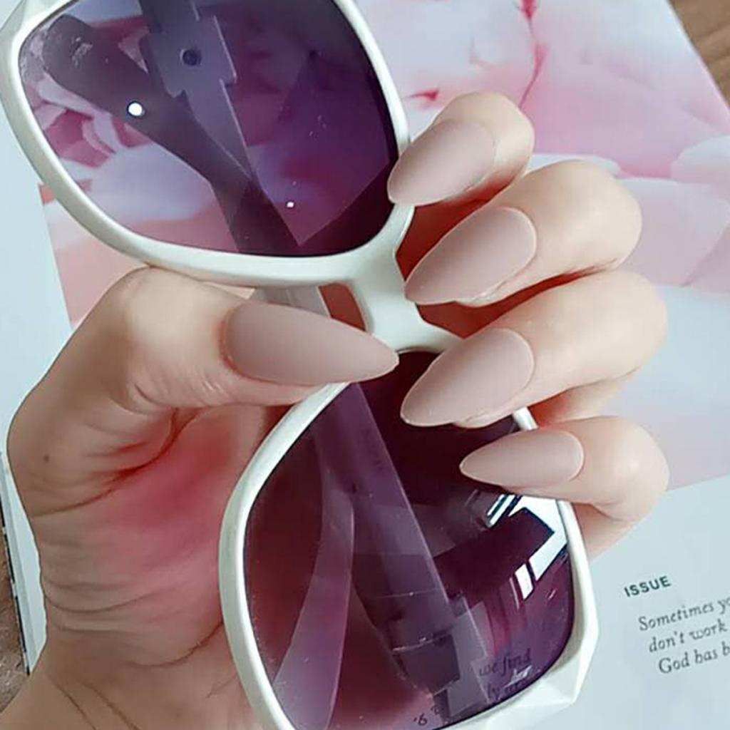 24Pcs Salon Artificial False Nails Tips Cosplay Press On Matte Beige