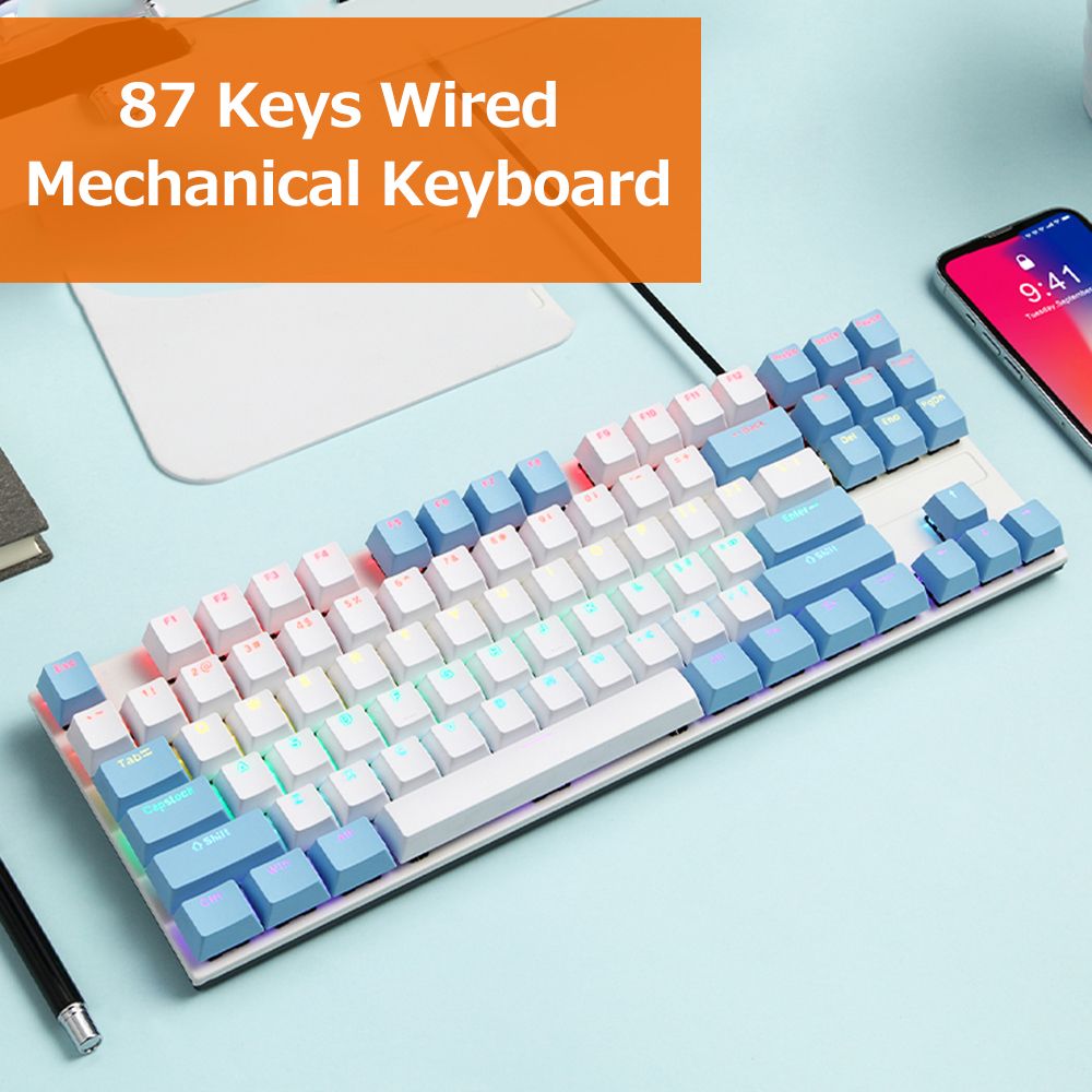 K87 87 Keys Wired Mechanical Keyboard Metal Panel