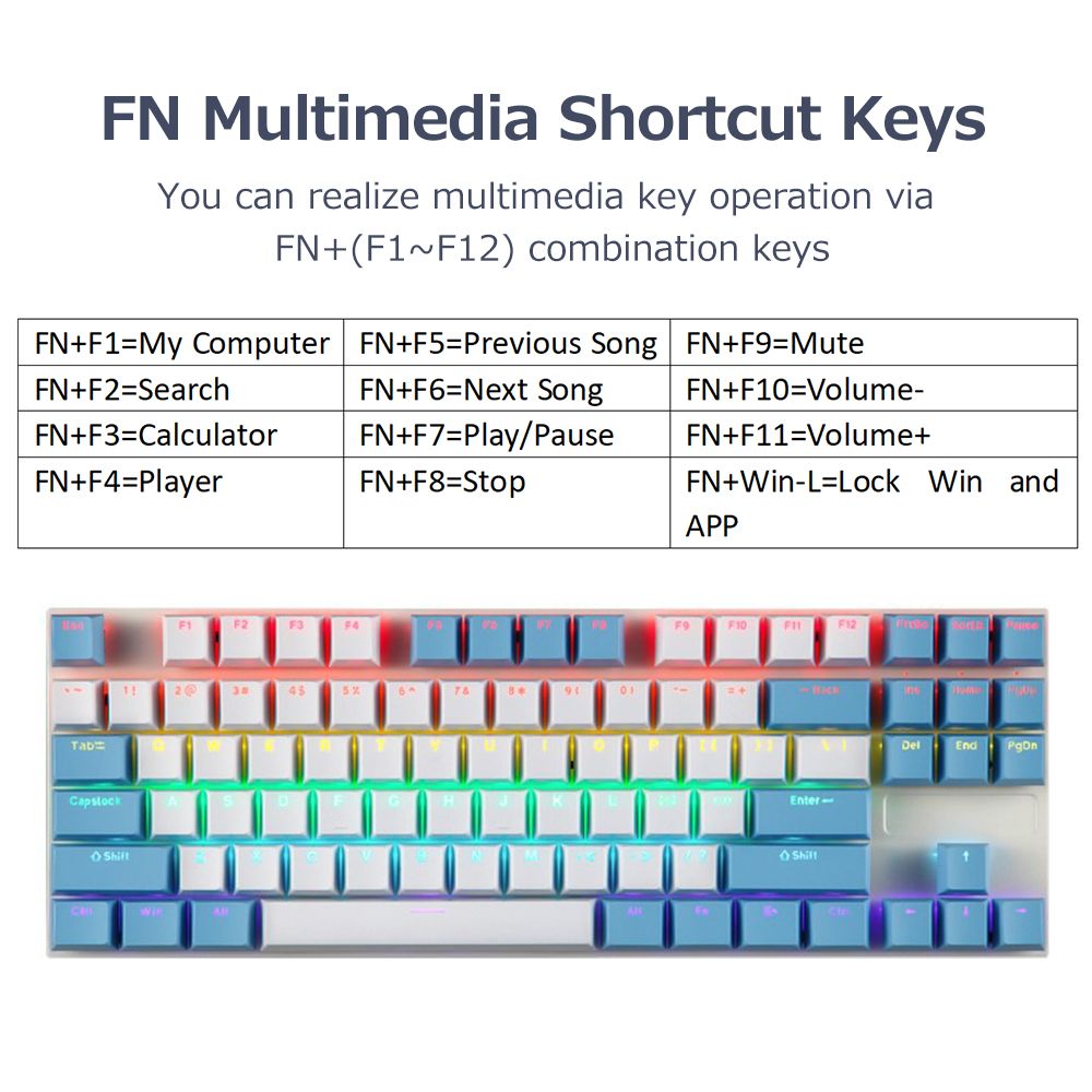 K87 87 Keys Wired Mechanical Keyboard Metal Panel