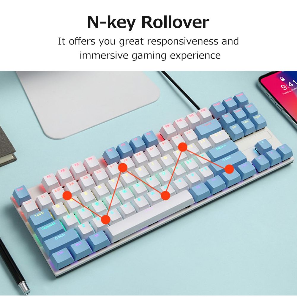 K87 87 Keys Wired Mechanical Keyboard Metal Panel