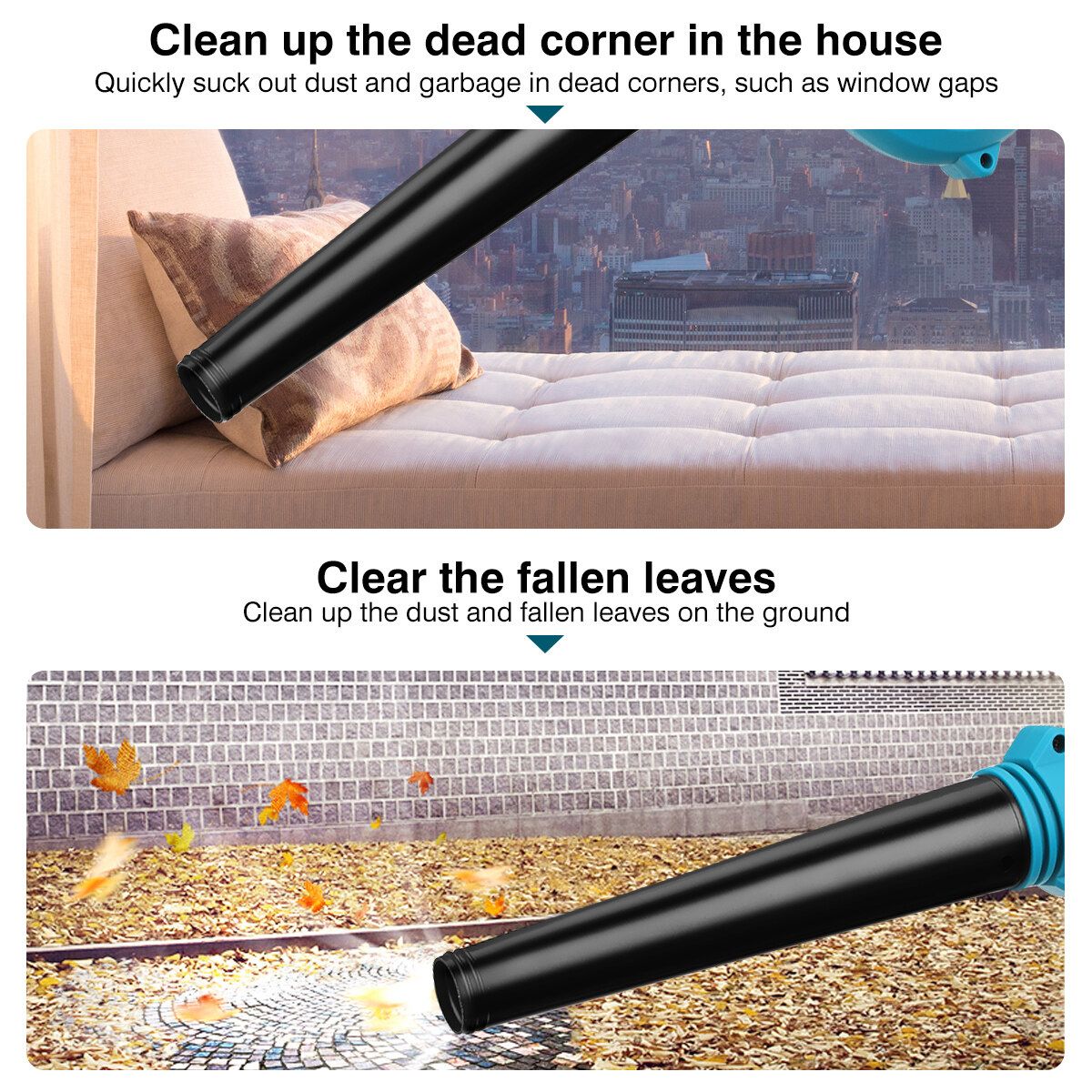 680W 18V Cordless Leaf Blower Handheld Li-ion Multifunctional Dust Sweeper Vacuum Cleaner Suction Blower Tool For