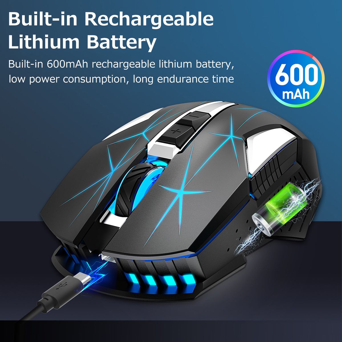 T300 2.4G Wireless Mouse Ergonomic Mouse 600mAh