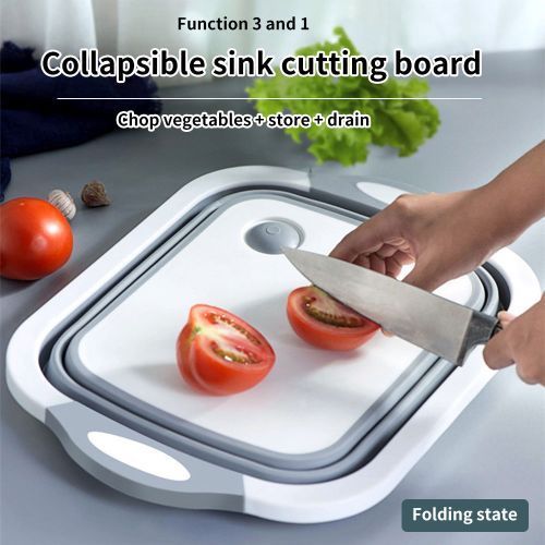 2 In 1 Foldable Chopping Board With Drainage Basket Dish Tub