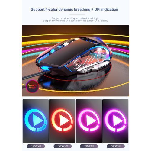 Wired Gaming Mouse 6 Button 3200 DPI Optical USB Computer Mouse