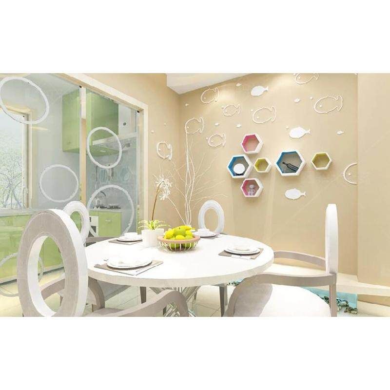 4pcs Creative 3D Wooden Sticker Fish Shape DIY Removable Art Wall Sticker Children's Room Simple Modern Decoration White