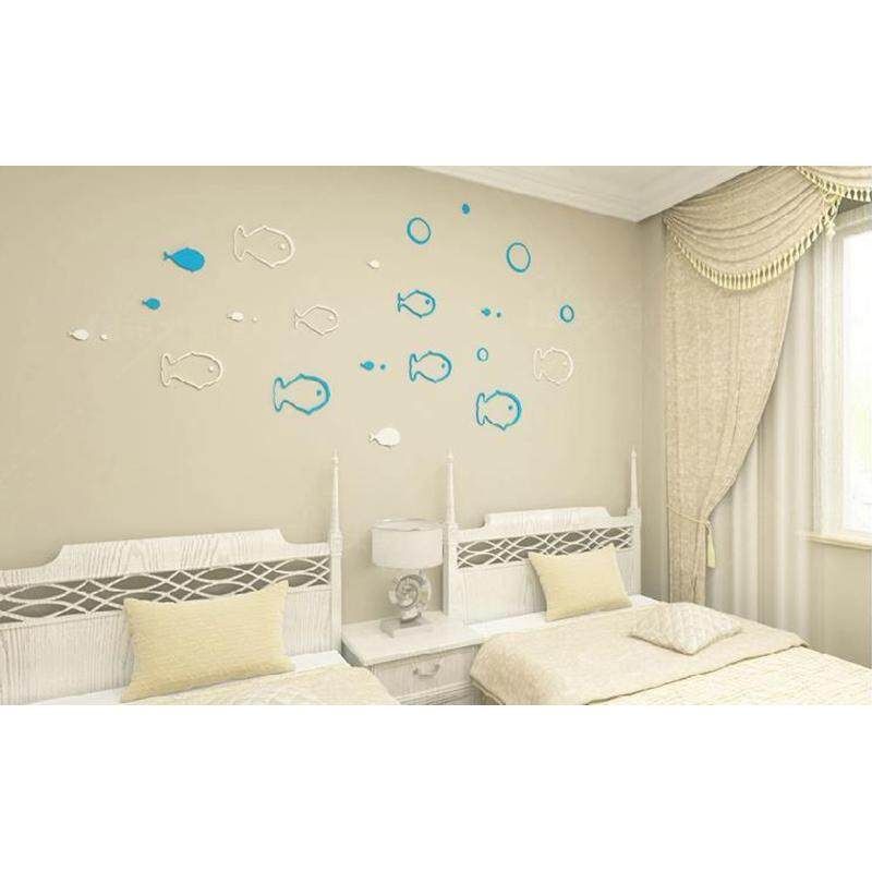4pcs Creative 3D Wooden Sticker Fish Shape DIY Removable Art Wall Sticker Children's Room Simple Modern Decoration White