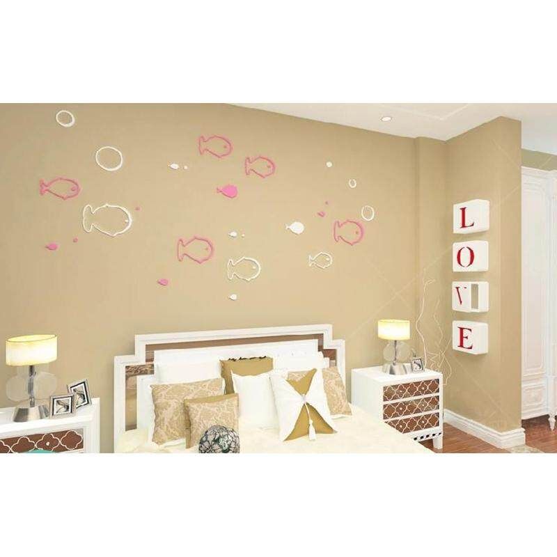 4pcs Creative 3D Wooden Sticker Fish Shape DIY Removable Art Wall Sticker Children's Room Simple Modern Decoration White