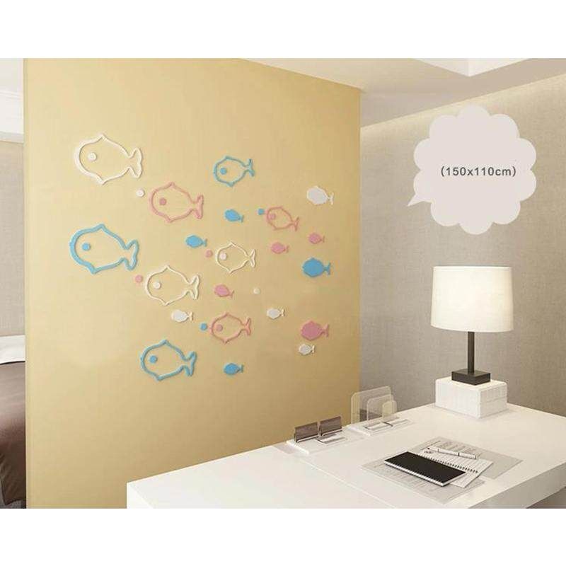 4pcs Creative 3D Wooden Sticker Fish Shape DIY Removable Art Wall Sticker Children's Room Simple Modern Decoration White