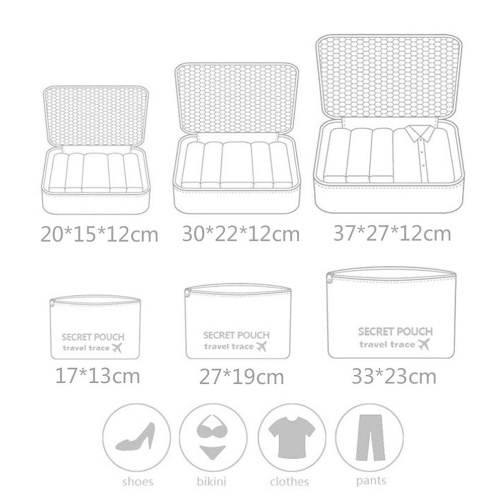 6 P S/Set Square Travel Luggage Storage Bags  Lothes Organizer Pou H  Ase-grey