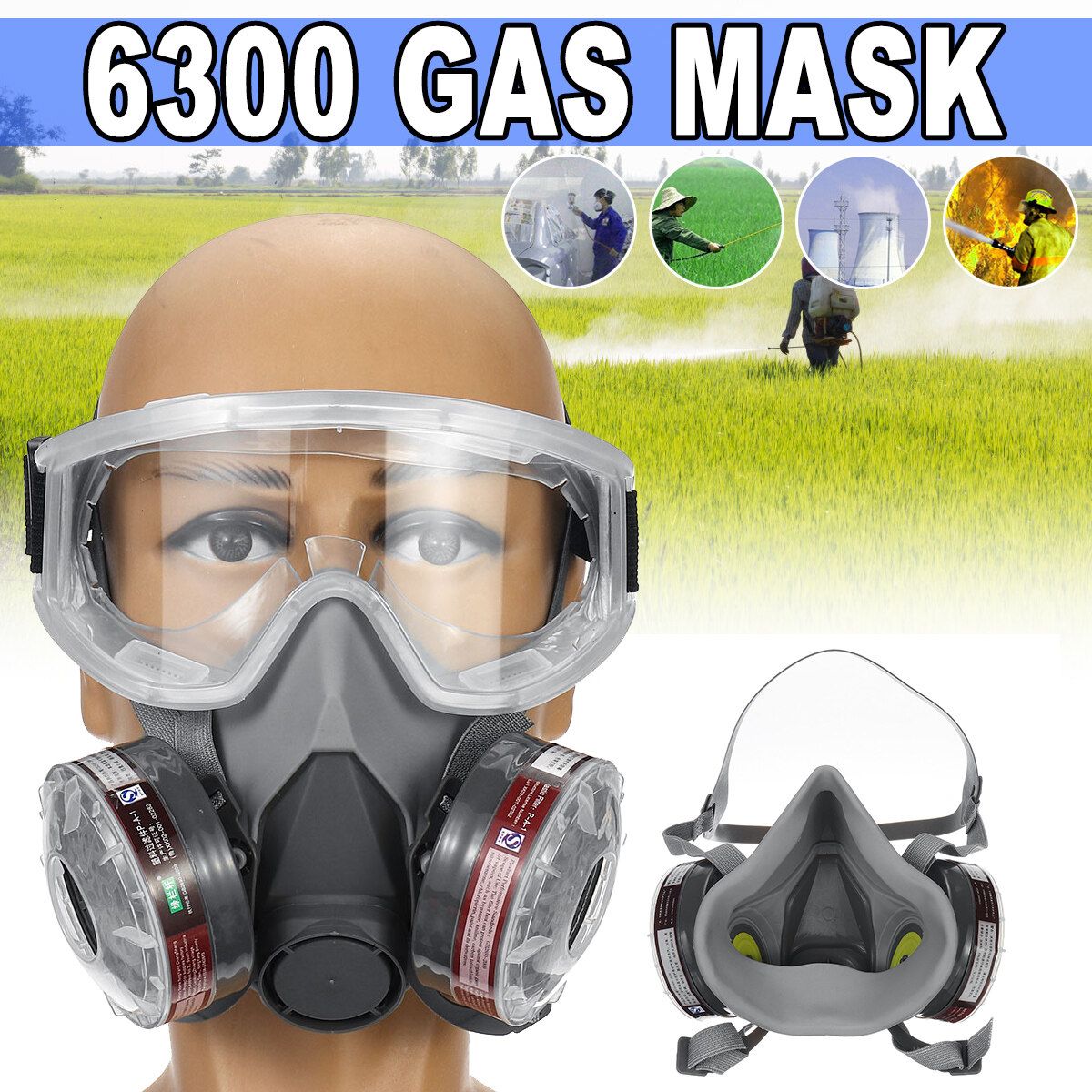 For 6300 Anti Gas Survival Safety Respiratory Face ++2pcs Filter Cartridge