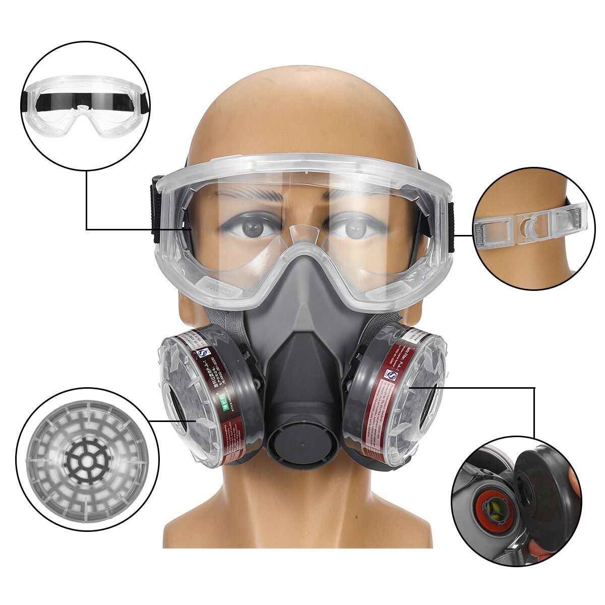 For 6300 Anti Gas Survival Safety Respiratory Face ++2pcs Filter Cartridge