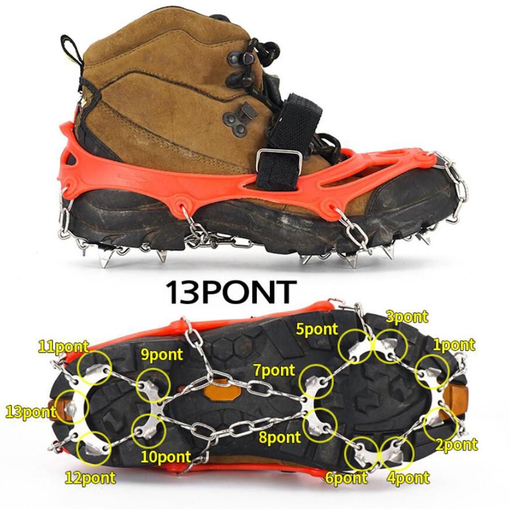 1 Pair 13 Tooth Ice Cleats Crampons For Walking Climbing Orange M