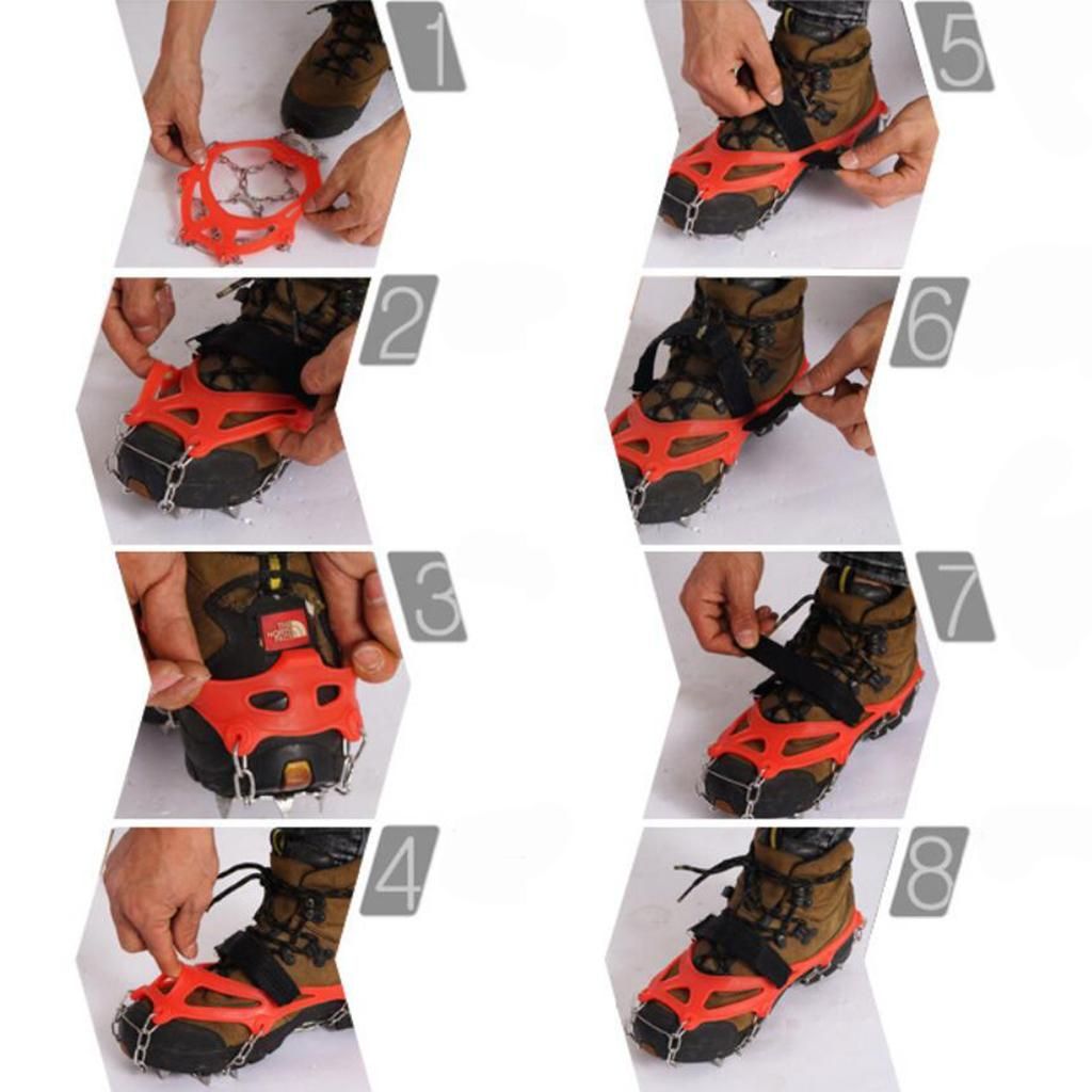 1 Pair 13 Tooth Ice Cleats Crampons For Walking Climbing Orange M