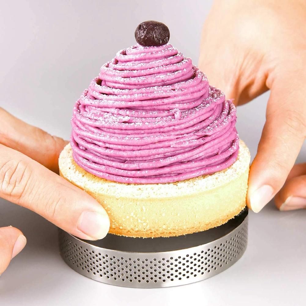 Tart Ring,Circular Porous Tart Bottom Tower Pie Cake Mould Baking Tools Heat-Resistant Perforated Cake Mousse