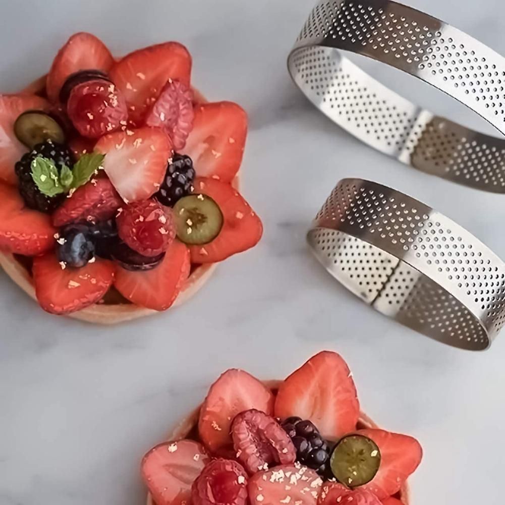 Tart Ring,Circular Porous Tart Bottom Tower Pie Cake Mould Baking Tools Heat-Resistant Perforated Cake Mousse