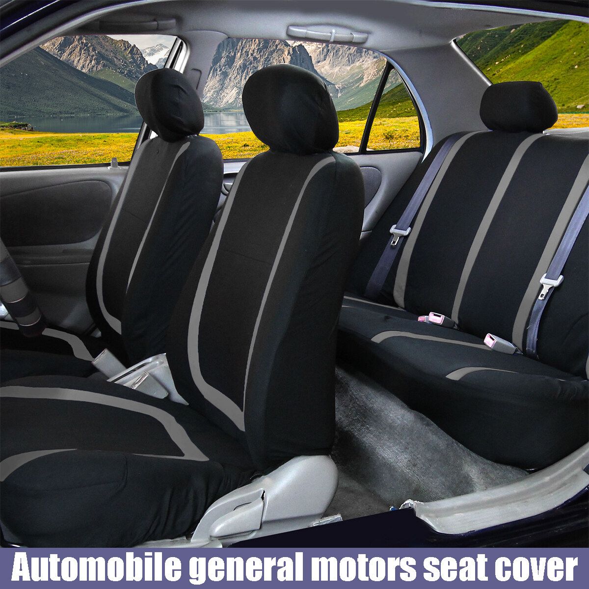 9PCS Black/Gery Car Seat Cover Protectors Universal Front Rear Full Set Pad Mat Grey Single
