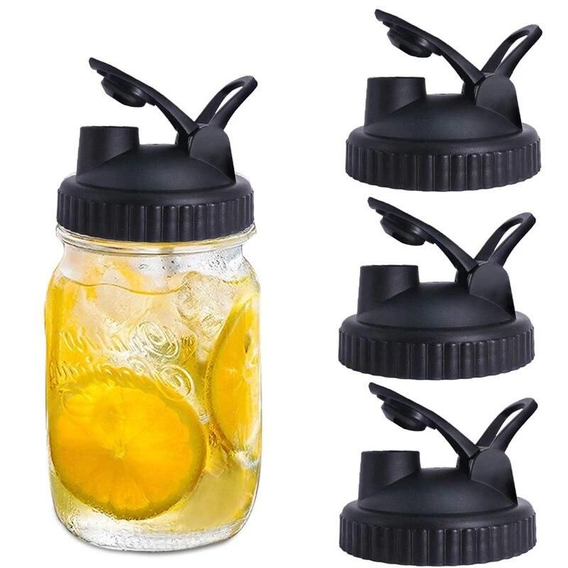 Mason Jar Lids - 4 Pack Canning Lids Flip Cap Lids with Leak-Proof Seal Storage Caps with Easy Pour Spout for Wide Mouth Mason J