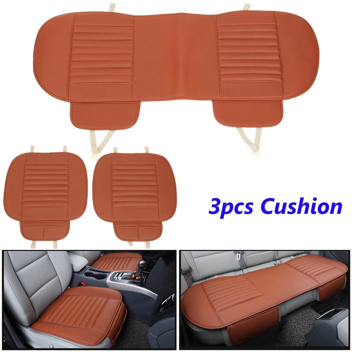3pcs Car Seat Cover Breathable Bamboo Pad Mat PU Leather For Auto Chair Cushion Orange