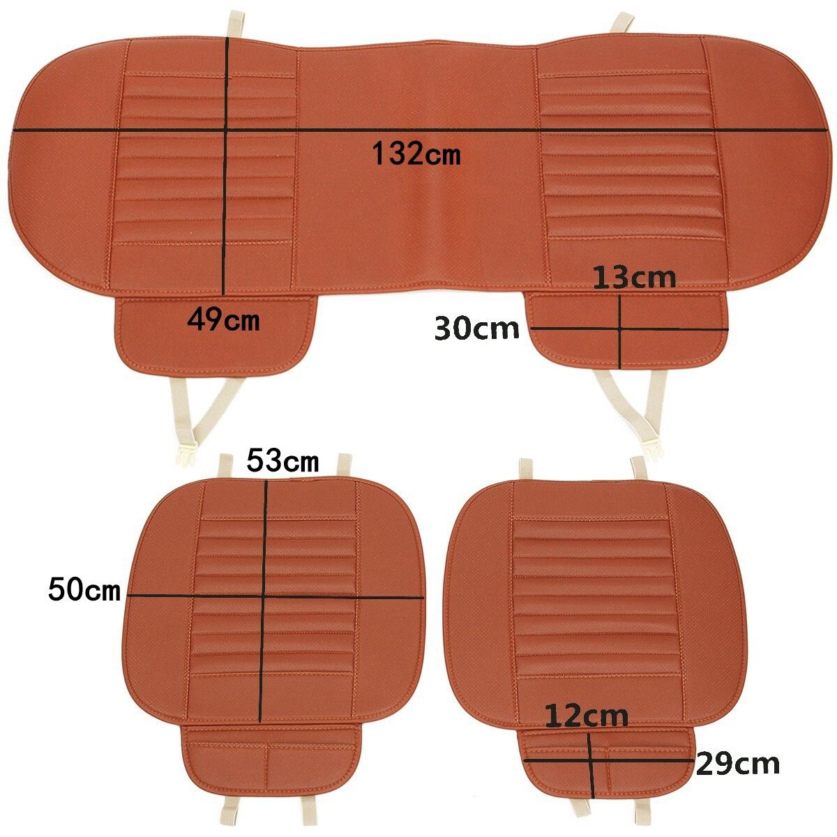 3pcs Car Seat Cover Breathable Bamboo Pad Mat PU Leather For Auto Chair Cushion Orange