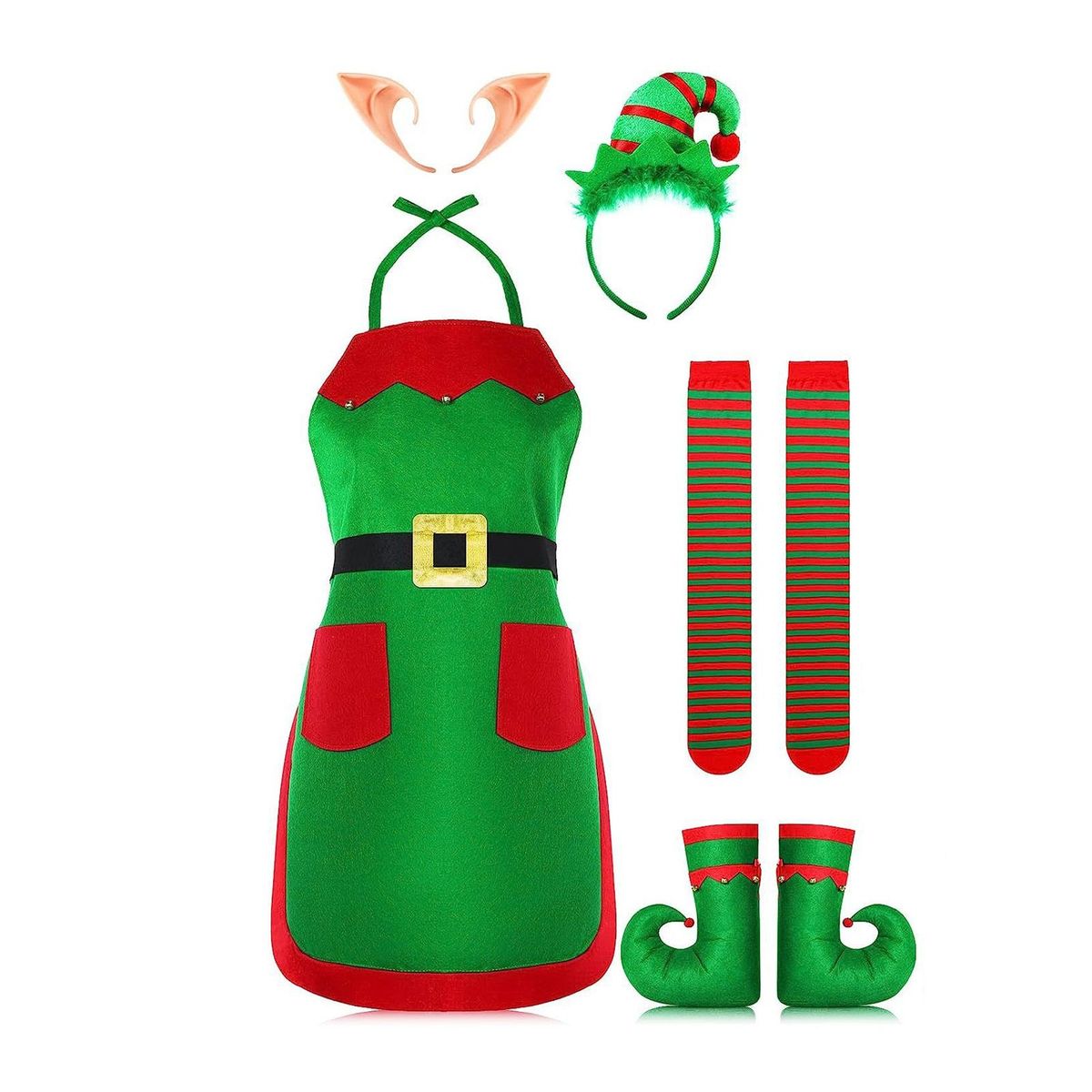 Christmas Costume Set Festive Holiday Chef Kit with Elf for Adults
