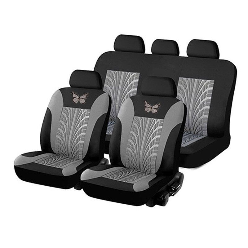(Butterfly) 1/2/5-seaters Car Seat Cover All-season Auto Protector Interior Front Seat Rear Seat Back Seat Cushion Cover W/ Separate Headrest Cover For Car Truck SUV Van BLK+PINK (Single-seat)