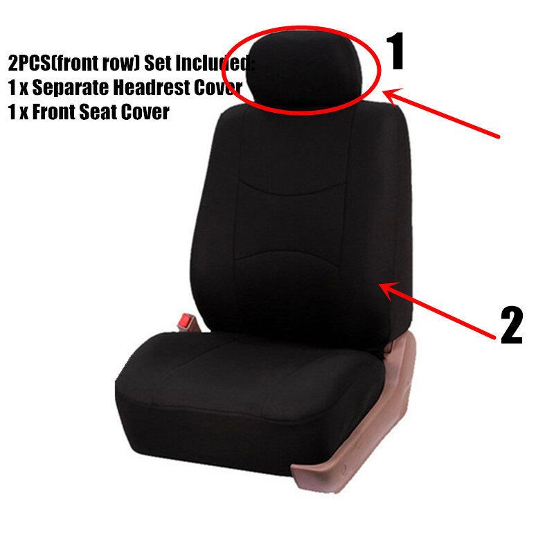 (Sewing Style) 1/2/5-seater Car Seat Cover All-season Auto Protector Interior Front Seat Rear Seat Back Seat Cushion Cover W/ Separate Headrest Cover For Car Truck SUV Van BLK+GREY (5-seaters)