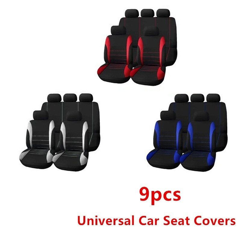 (Sewing Style) 1/2/5-seater Car Seat Cover All-season Auto Protector Interior Front Seat Rear Seat Back Seat Cushion Cover W/ Separate Headrest Cover For Car Truck SUV Van BLK+GREY (5-seaters)