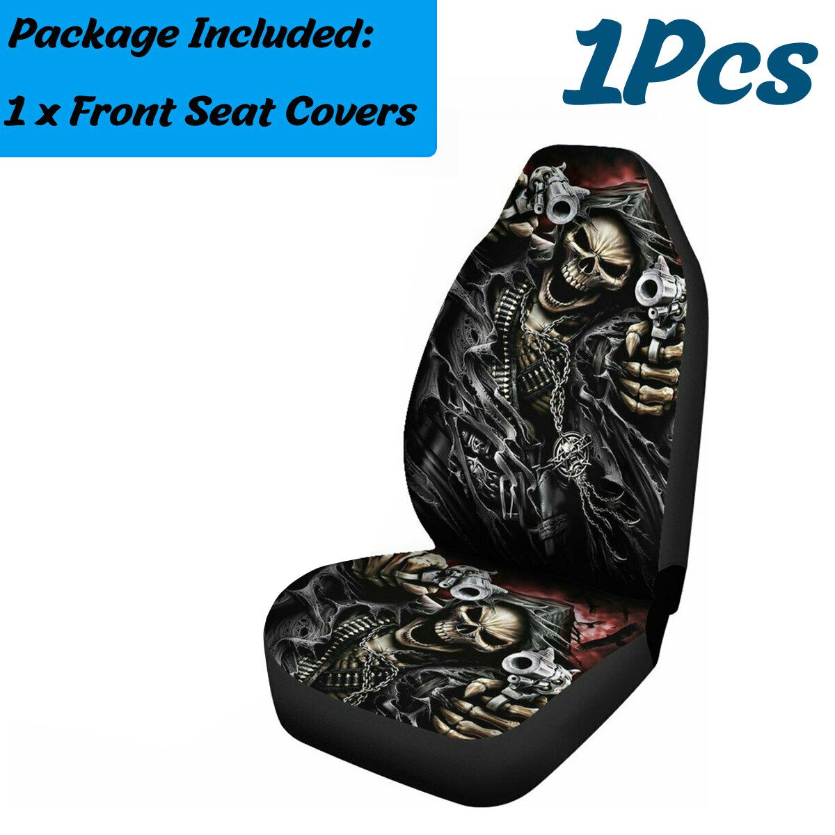 Universal Full Set Five Seater Shooting Skull Car Seat Covers Steering Wheel Cover Interior Accessories Auto Seat Protector 7/2/1PCS 1pcs