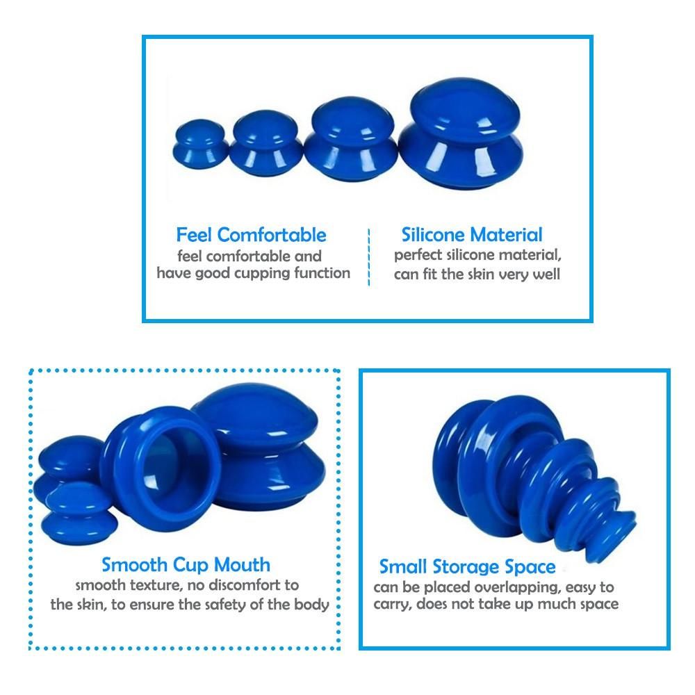 4 Pcs Silicone Cupping Set for Facial Body Massage Therapy Muscle Pain Relief