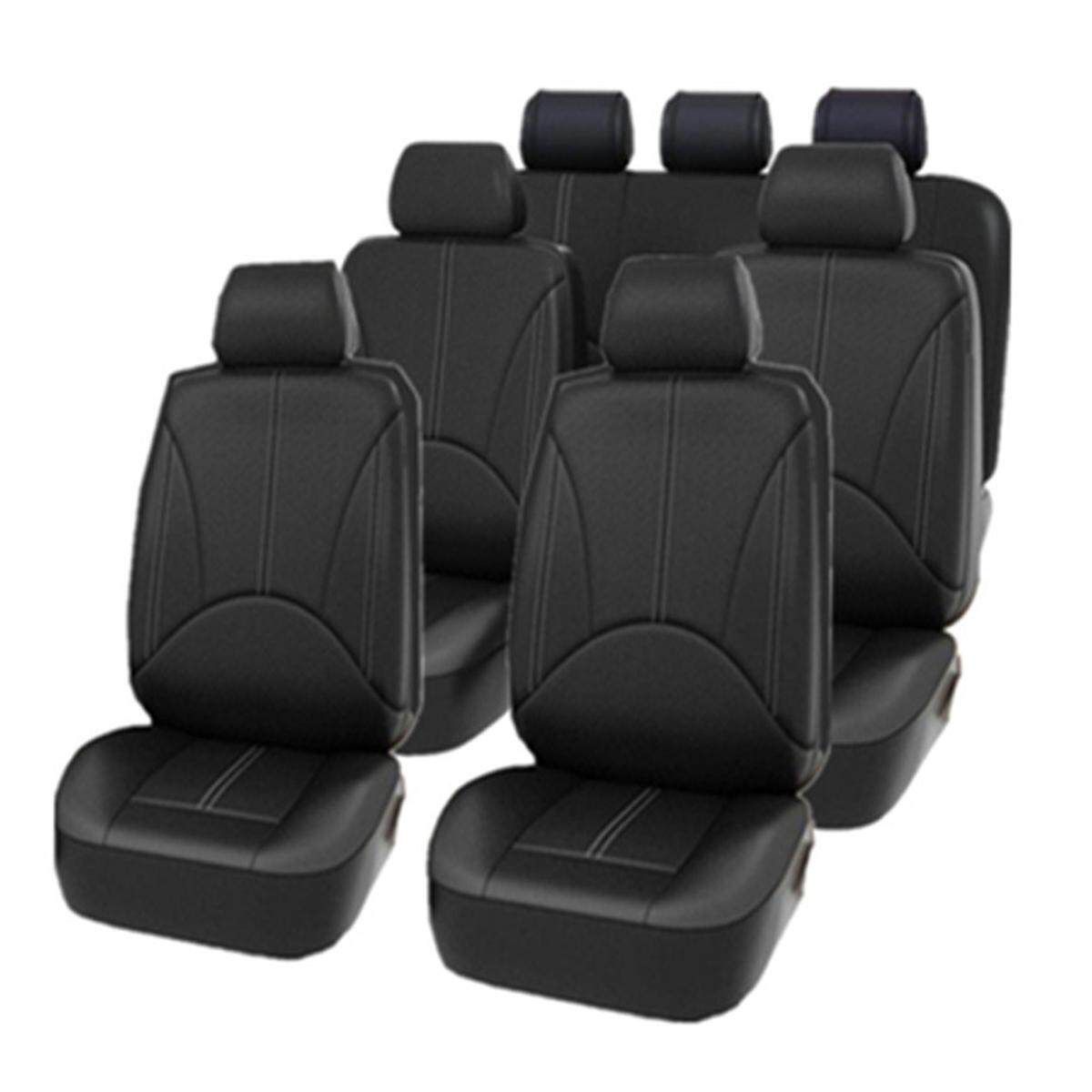 PU Leather Car Front & Back Seat Covers Protectors For 3 Row 7 Seat Vehicles