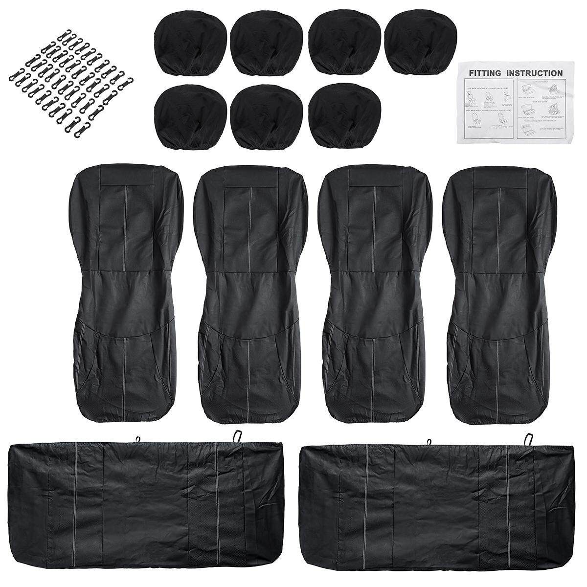 PU Leather Car Front & Back Seat Covers Protectors For 3 Row 7 Seat Vehicles