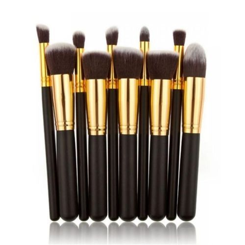 10 Pieces Professional Kabuki Makeup Brush Set -Black