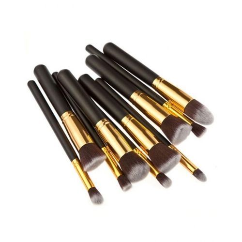 10 Pieces Professional Kabuki Makeup Brush Set -Black