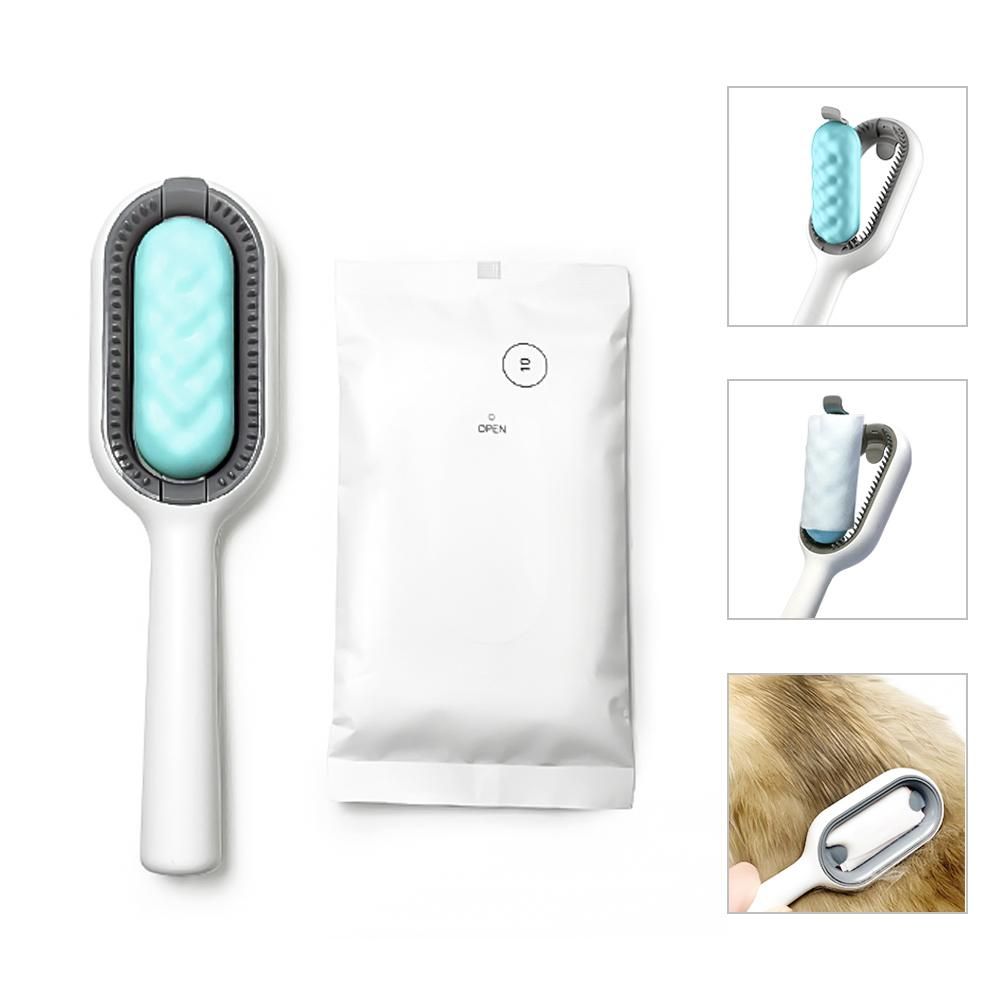 4 in 1 Upgraded Pet Cleaning Hair Removal Comb with 10PCS Wipes Pet Hair Remover Cat and Dog hair Remover Pet Knots Remover Pet Brush for Grooming Massaging and Removing Loose Hair-Green Short Hair