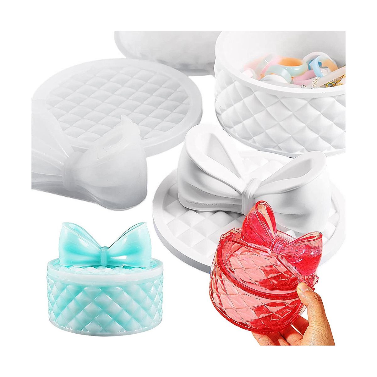 Bows Storage Box Molds Silicone Resin Box Molds for Resin Casting Resin Jar Mold with Lid Epoxy Molds Silicone