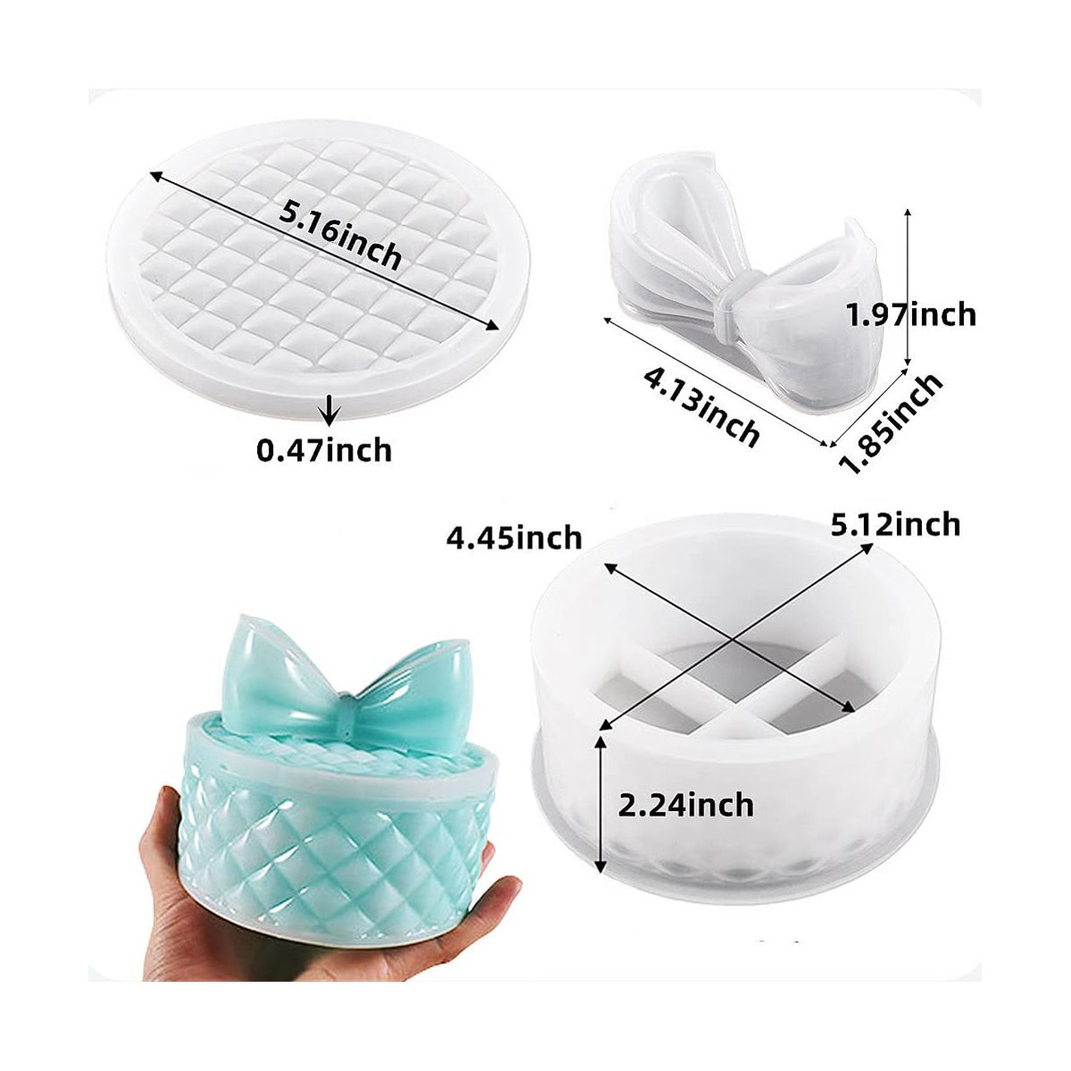 Bows Storage Box Molds Silicone Resin Box Molds for Resin Casting Resin Jar Mold with Lid Epoxy Molds Silicone
