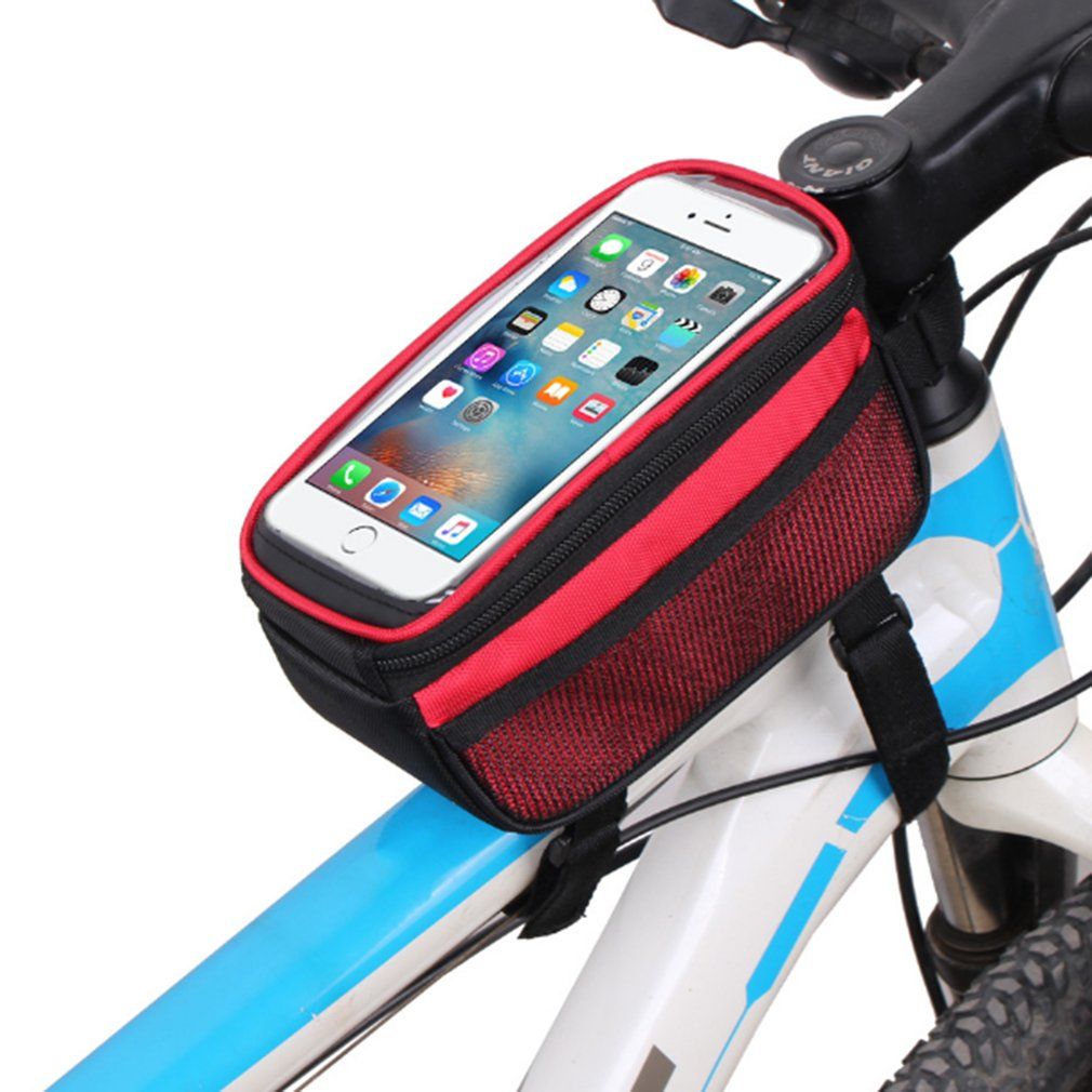 Bicycle Mobile Phone Pouch 5.7 And 5 Inch Touch Screen Top Frame Tube Storage Bag Cycling MTB Road Bike Bycicle(5.7 Inch)(#red)