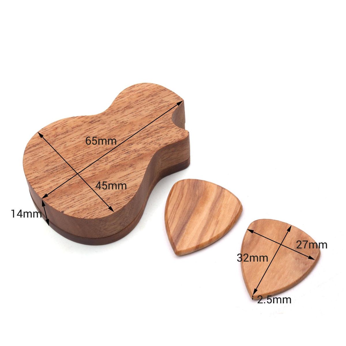 Delicate Wooden Guitar Pick Set Plectrum Storage Holder Case Box with 2pcs Guitar Picks Wood