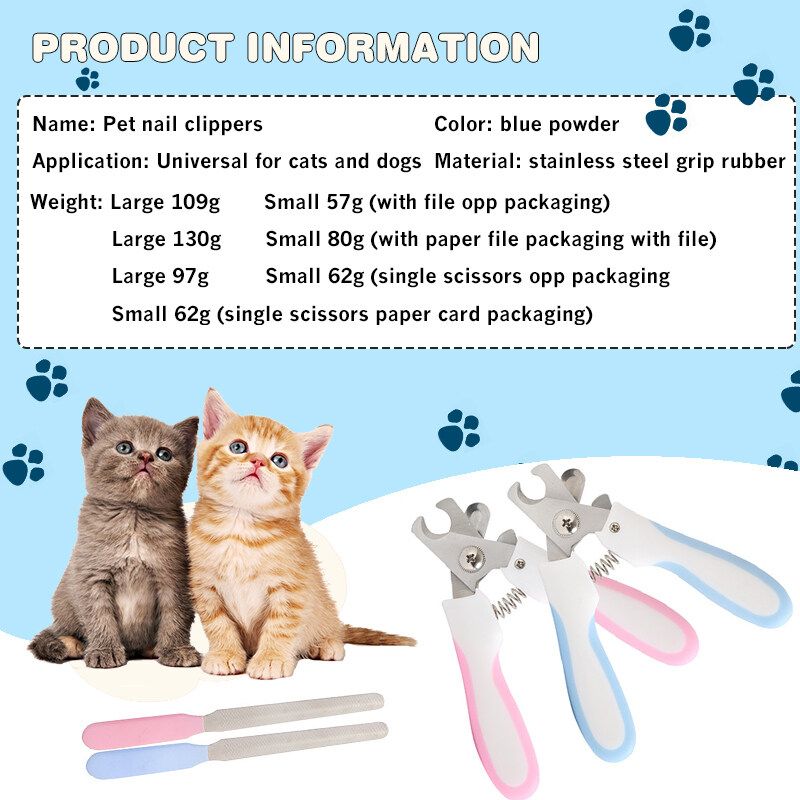 2PCS Pet Nail Clippers Cat Dog Animal Claw Trimmer +File S/L Big-pink