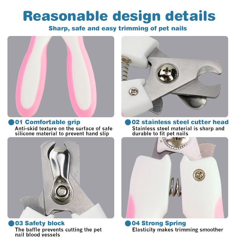 2PCS Pet Nail Clippers Cat Dog Animal Claw Trimmer +File S/L Big-pink