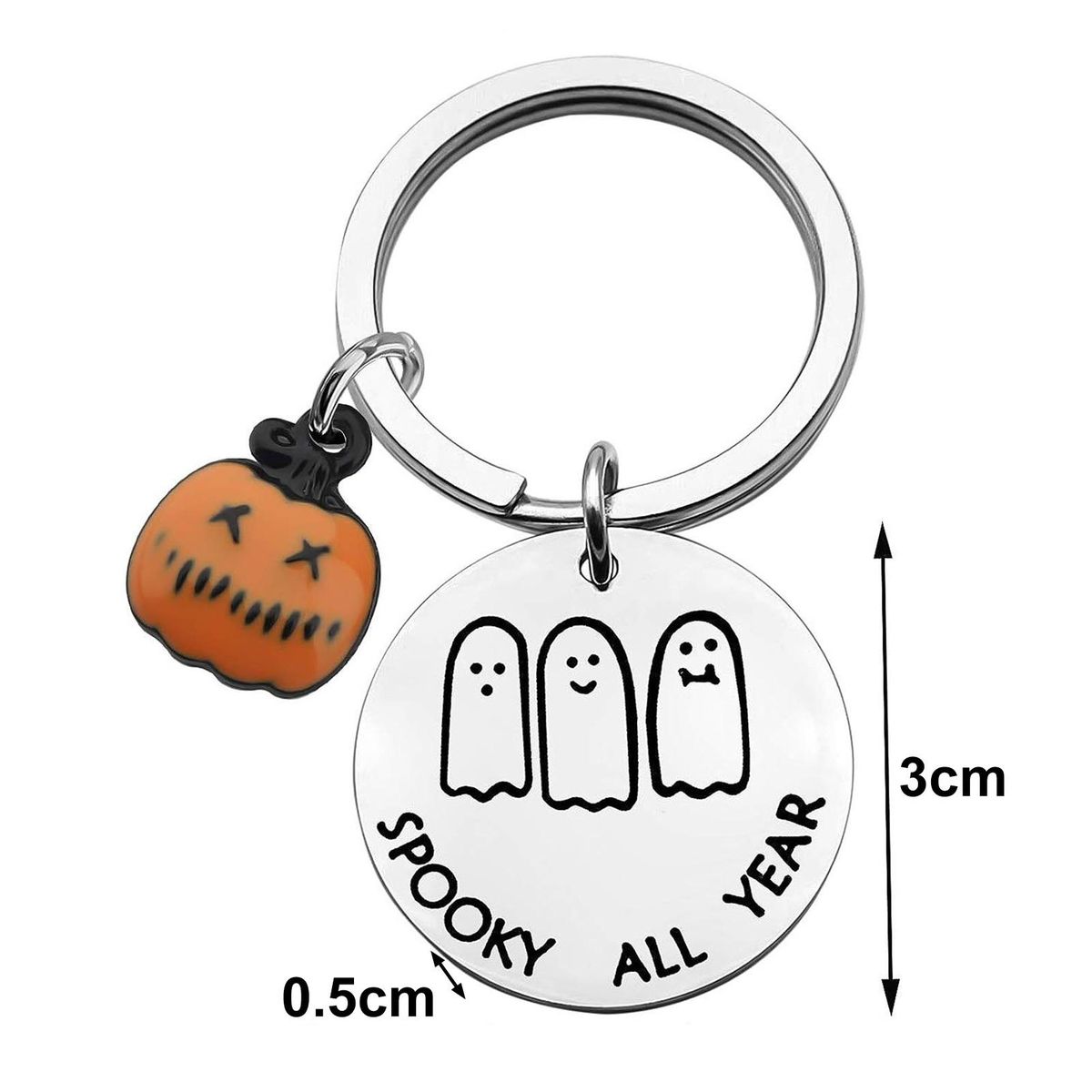 Decorative Key Chain Spooky Stainless Steel Ghost Pumpkin for Couples White