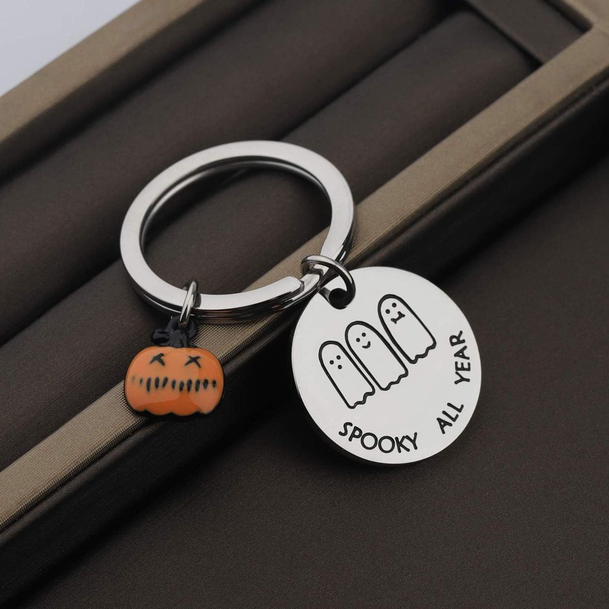 Decorative Key Chain Spooky Stainless Steel Ghost Pumpkin for Couples White
