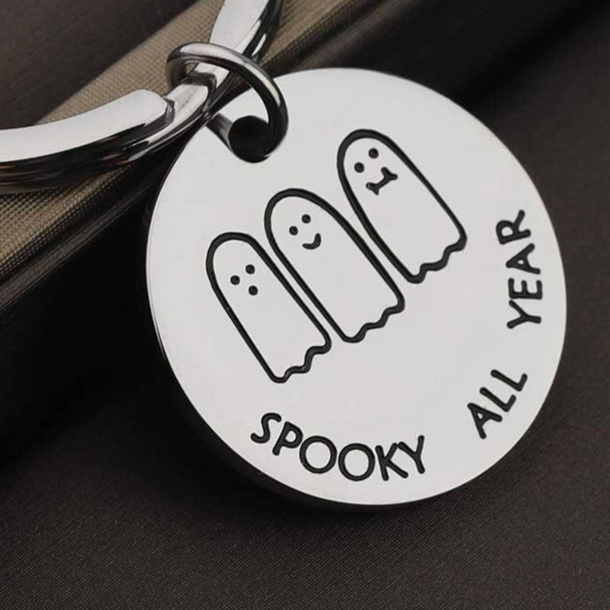 Decorative Key Chain Spooky Stainless Steel Ghost Pumpkin for Couples White