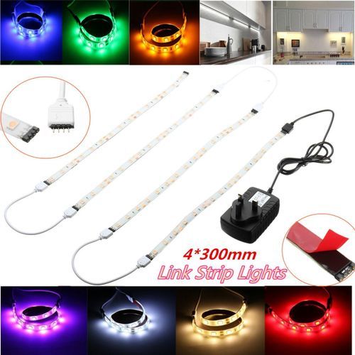 4 Pcs 300mm 5050 LED Strip Link Light Under Cabinet Kitchen Cupboard Lighting Set (Green)