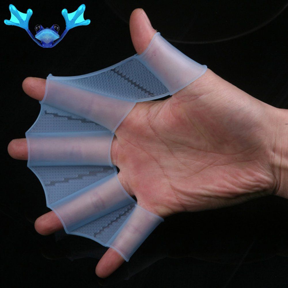 1 Pair Adult Men Silicone Swimming Fins Flippers Frog Hand Swim Webbed Glove Transparent