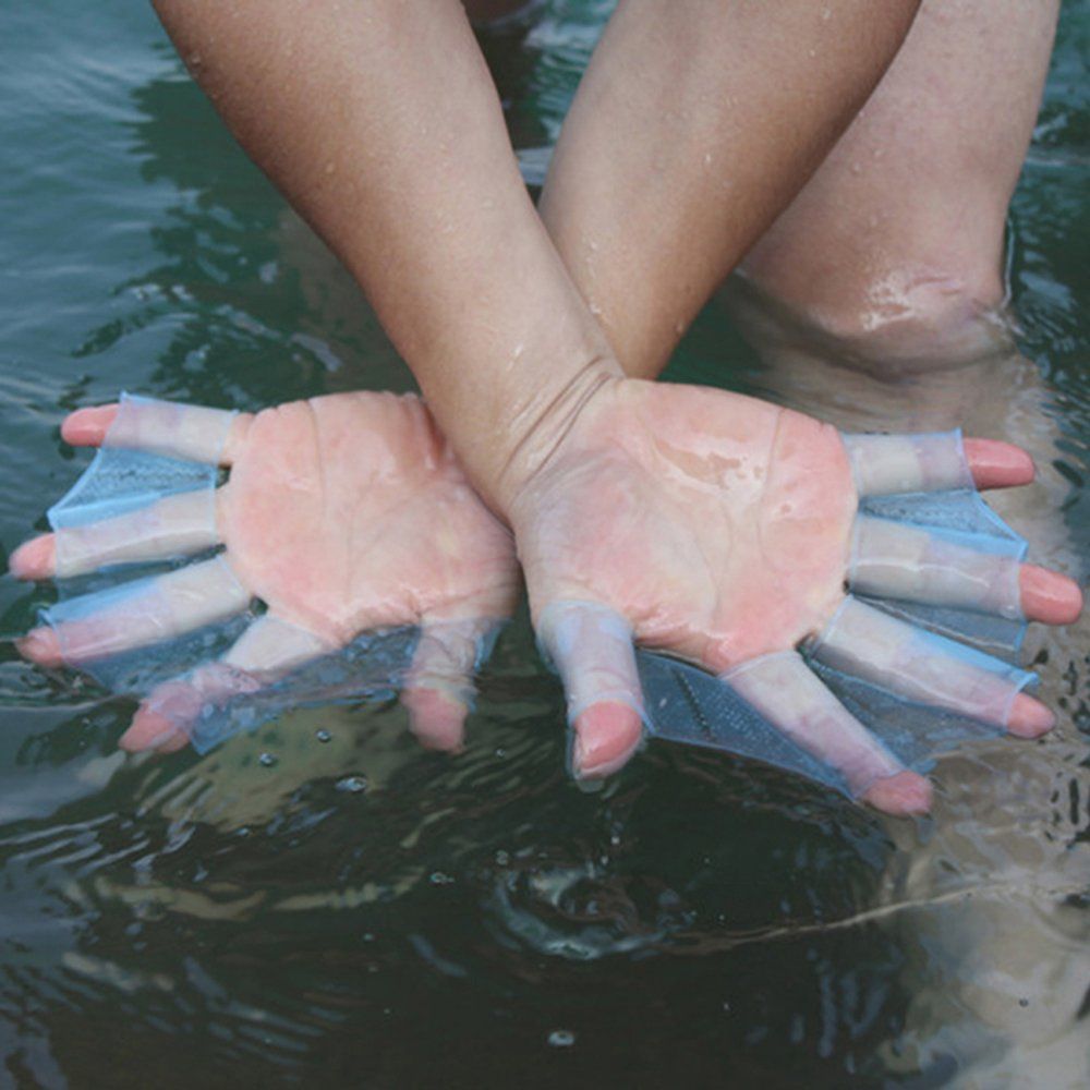 1 Pair Adult Men Silicone Swimming Fins Flippers Frog Hand Swim Webbed Glove Transparent