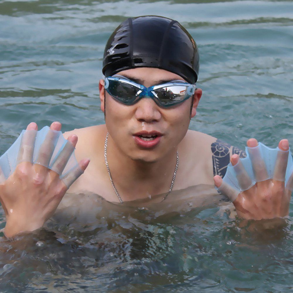 1 Pair Adult Men Silicone Swimming Fins Flippers Frog Hand Swim Webbed Glove Transparent
