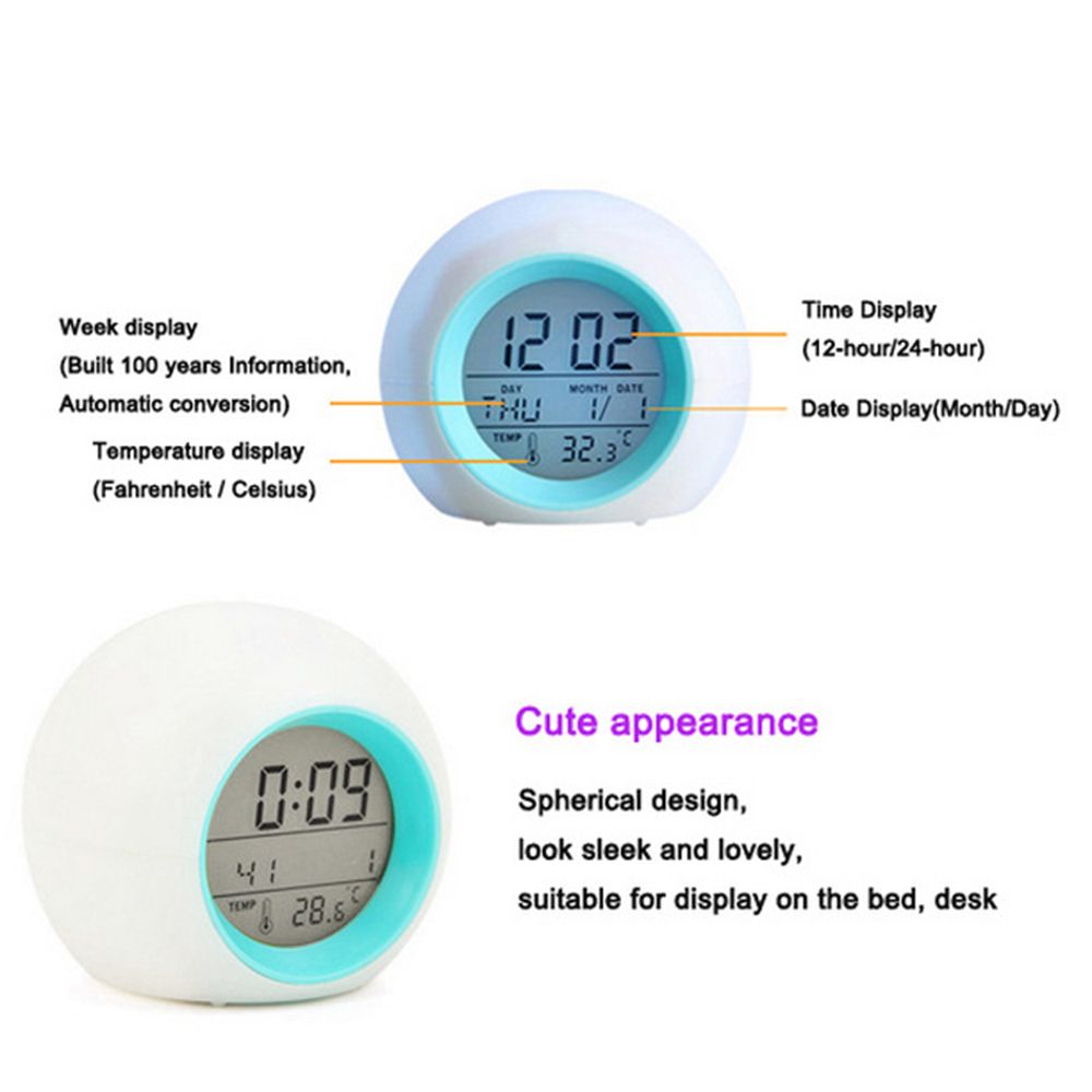 Multi-functional LED Table Alarm Clock 7 Colors Changing