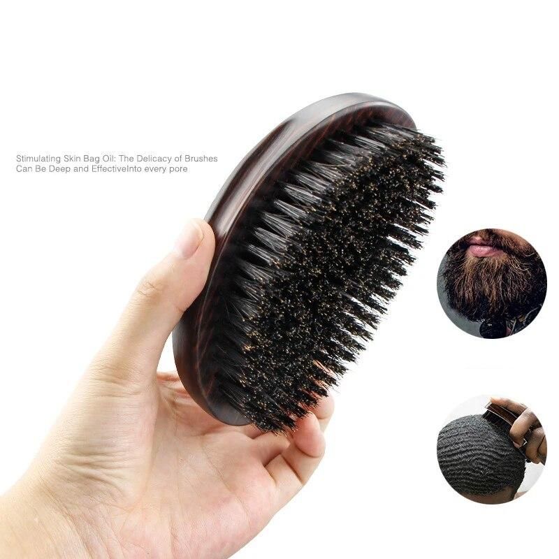 High Quality Private Custom 360 Wave Brush For Men Pure Natural 100% Boar Bristle Oval Shape Curved Waves Hairbrush