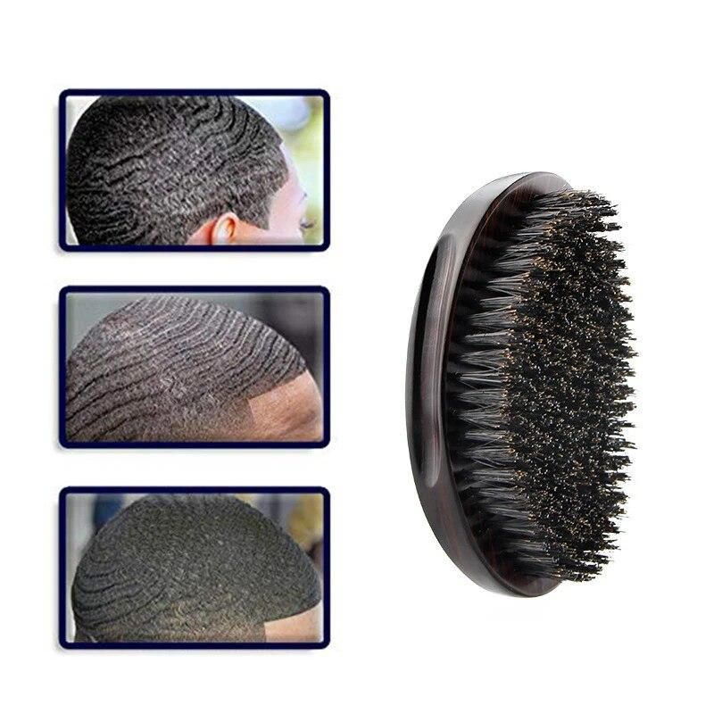 High Quality Private Custom 360 Wave Brush For Men Pure Natural 100% Boar Bristle Oval Shape Curved Waves Hairbrush